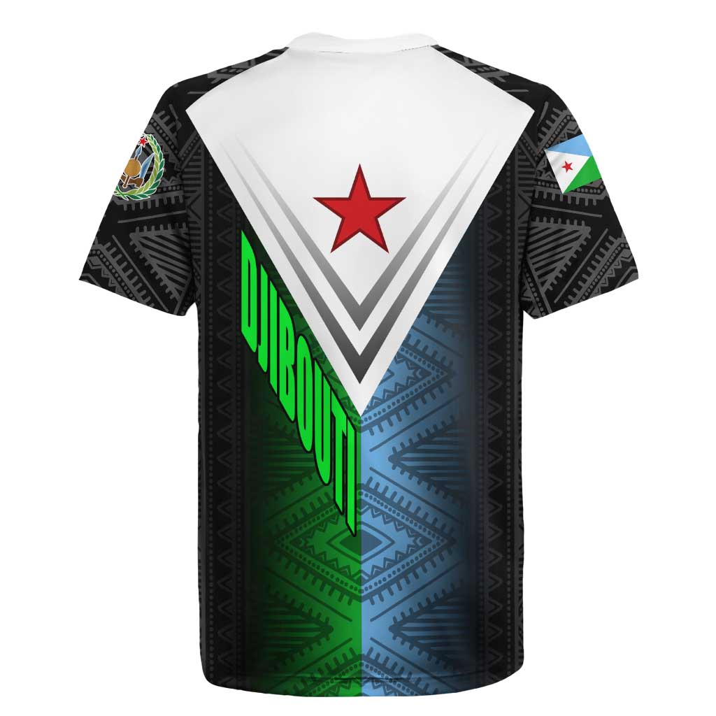 Djibouti Fusion Rugby Jersey Tribal Geometry Meets National Colors and Red Star Boldness