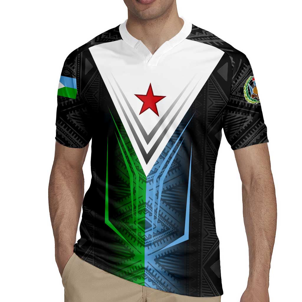Djibouti Fusion Rugby Jersey Tribal Geometry Meets National Colors and Red Star Boldness