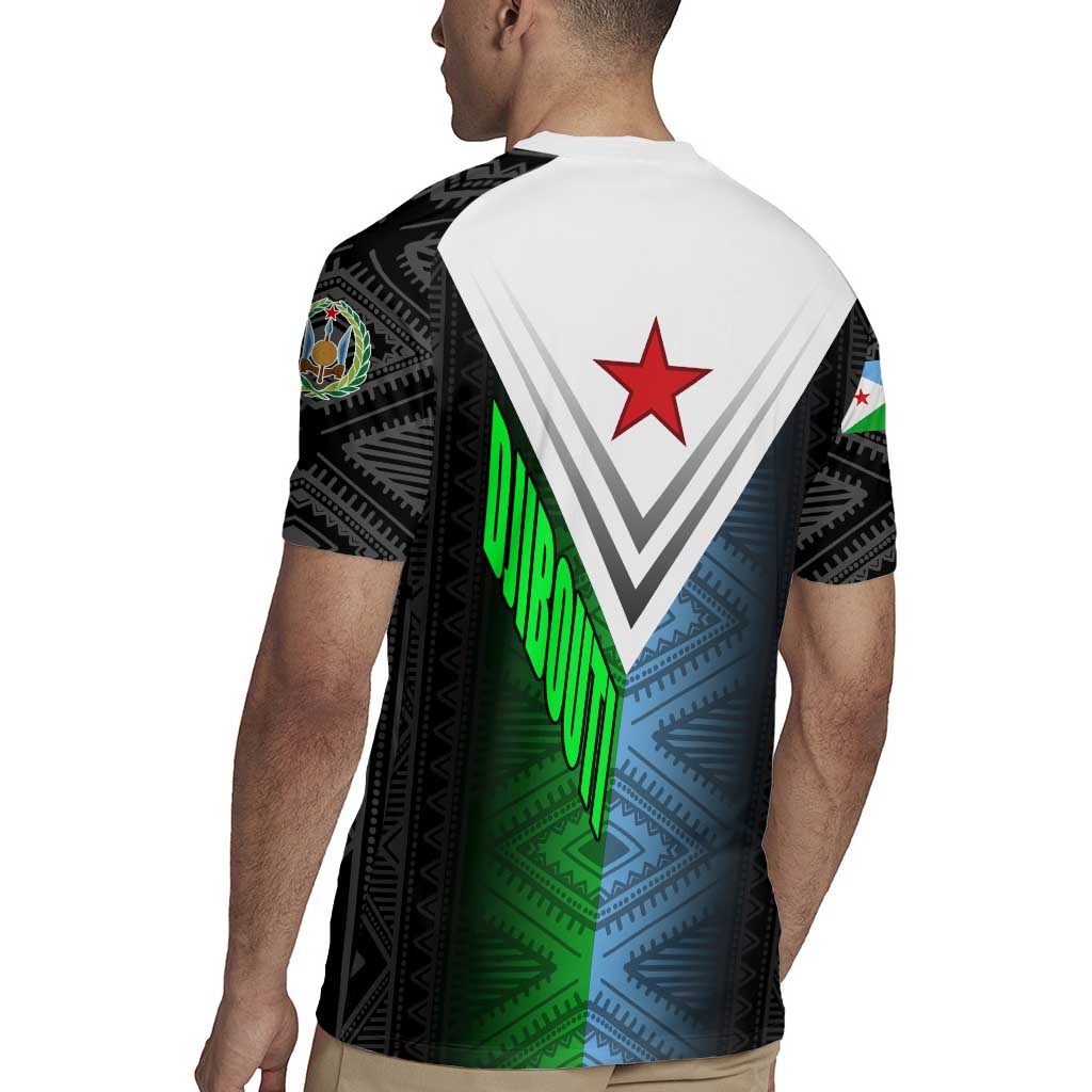 Djibouti Fusion Rugby Jersey Tribal Geometry Meets National Colors and Red Star Boldness