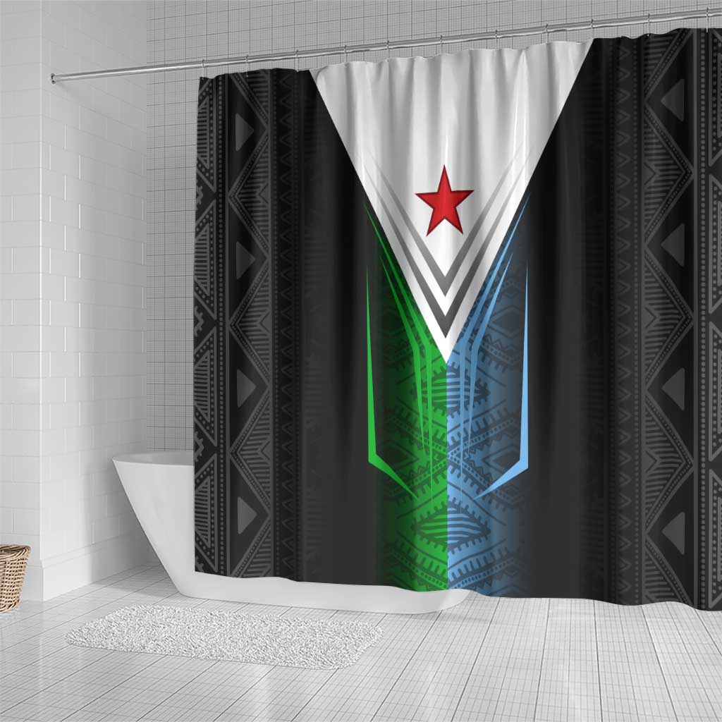 Djibouti Fusion Shower Curtain Tribal Geometry Meets National Colors and Red Star Boldness
