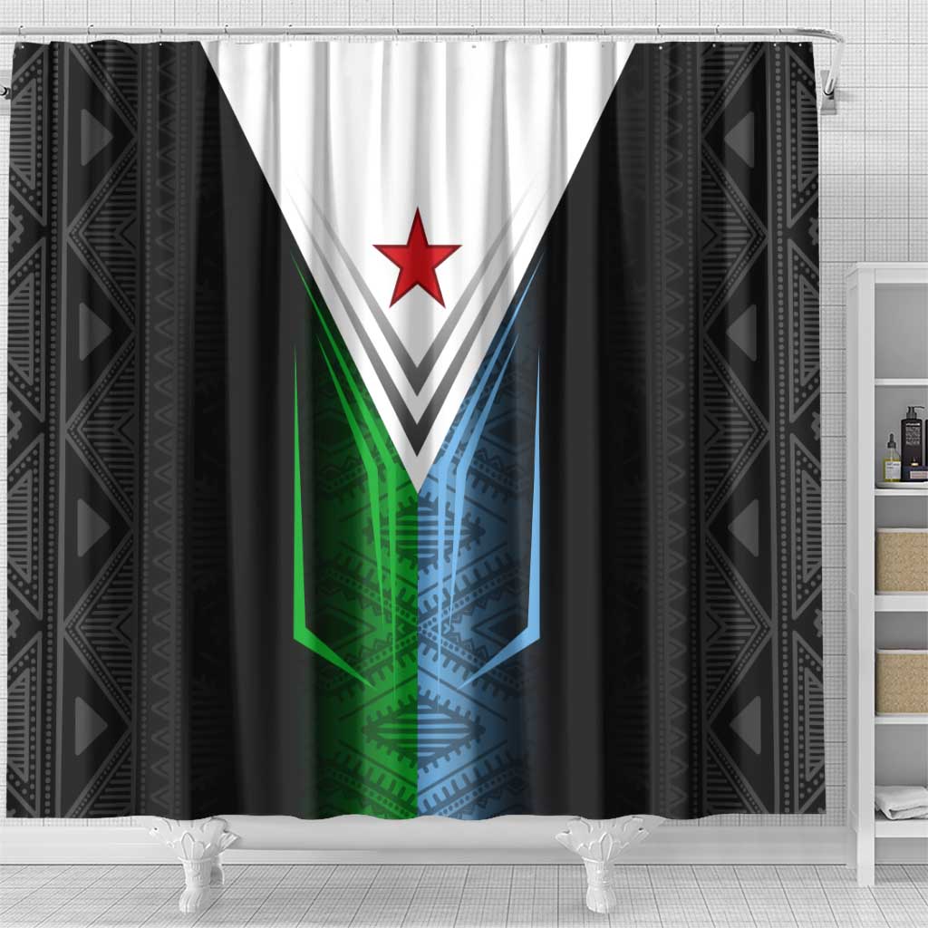 Djibouti Fusion Shower Curtain Tribal Geometry Meets National Colors and Red Star Boldness