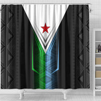 Djibouti Fusion Shower Curtain Tribal Geometry Meets National Colors and Red Star Boldness
