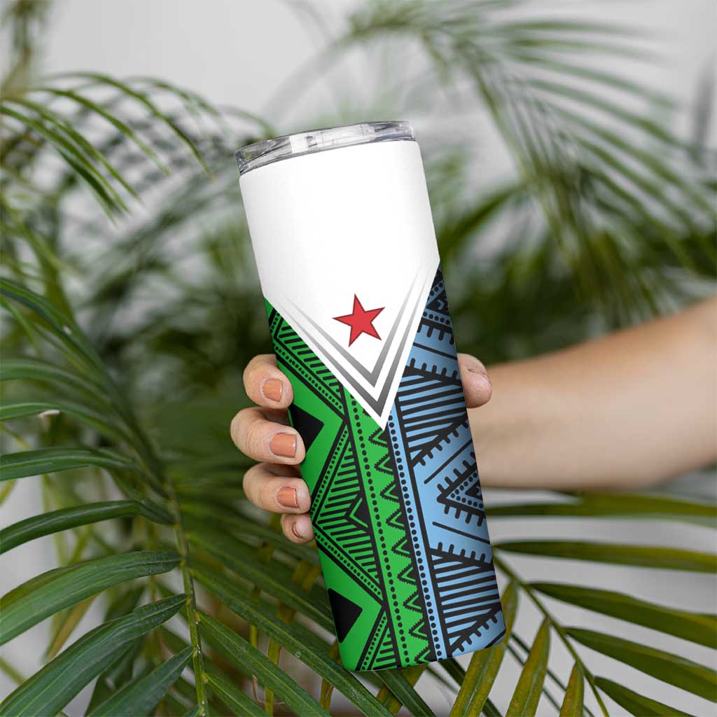 Djibouti Fusion Skinny Tumbler Tribal Geometry Meets National Colors and Red Star Boldness