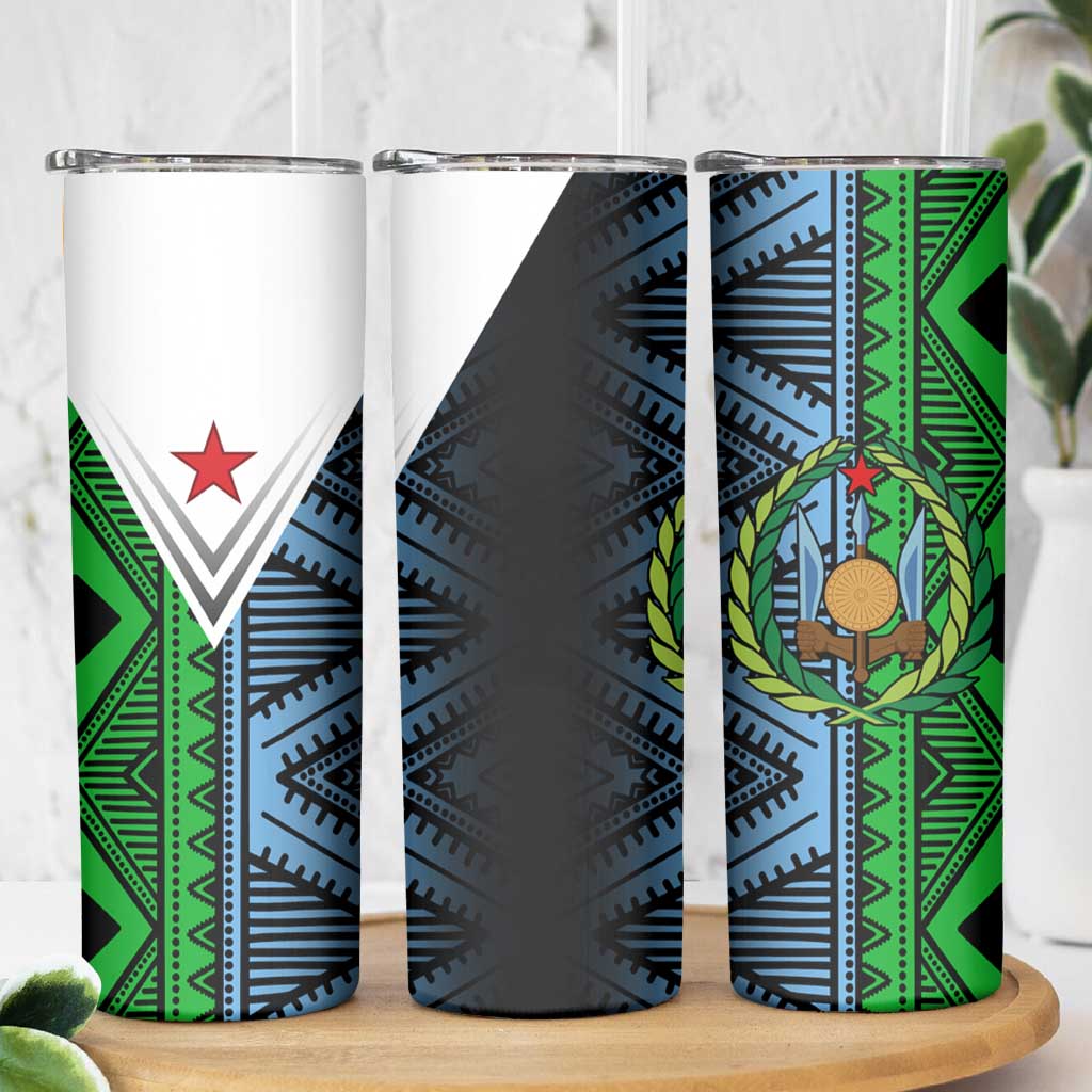 Djibouti Fusion Skinny Tumbler Tribal Geometry Meets National Colors and Red Star Boldness