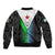 Djibouti Fusion Sleeve Zip Bomber Jacket Tribal Geometry Meets National Colors and Red Star Boldness