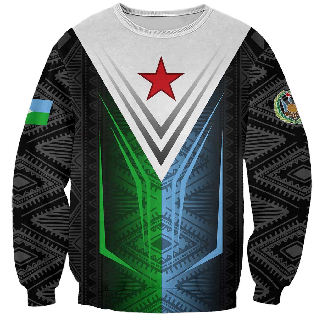 Djibouti Fusion Sweatshirt Tribal Geometry Meets National Colors and Red Star Boldness
