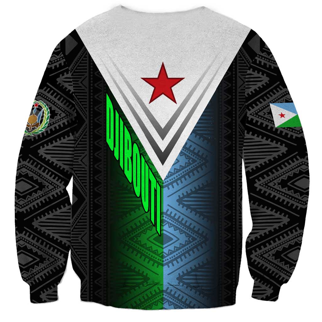 Djibouti Fusion Sweatshirt Tribal Geometry Meets National Colors and Red Star Boldness