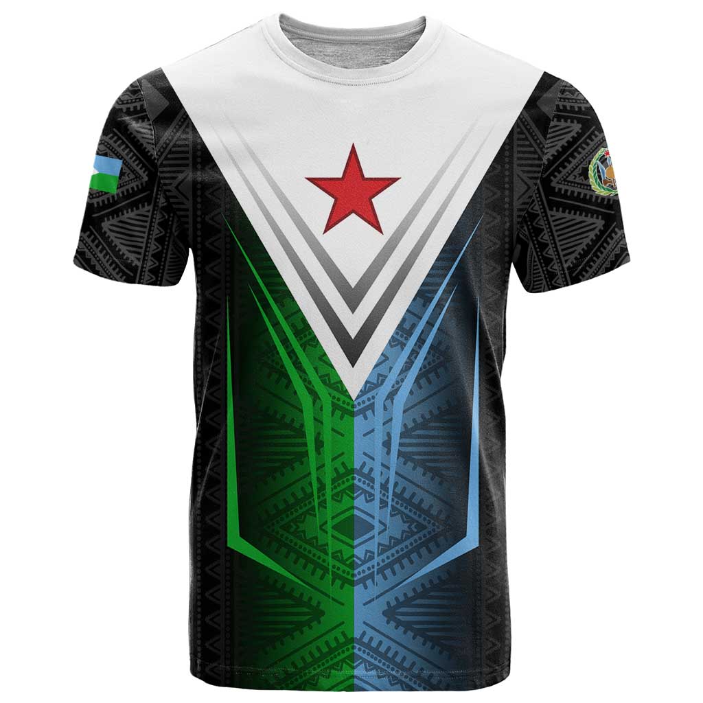Djibouti Fusion T Shirt Tribal Geometry Meets National Colors and Red Star Boldness