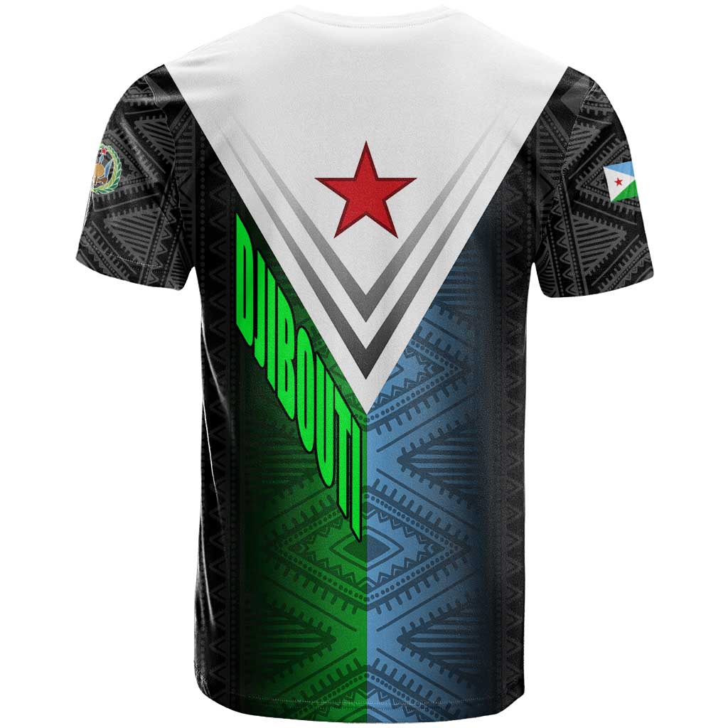 Djibouti Fusion T Shirt Tribal Geometry Meets National Colors and Red Star Boldness