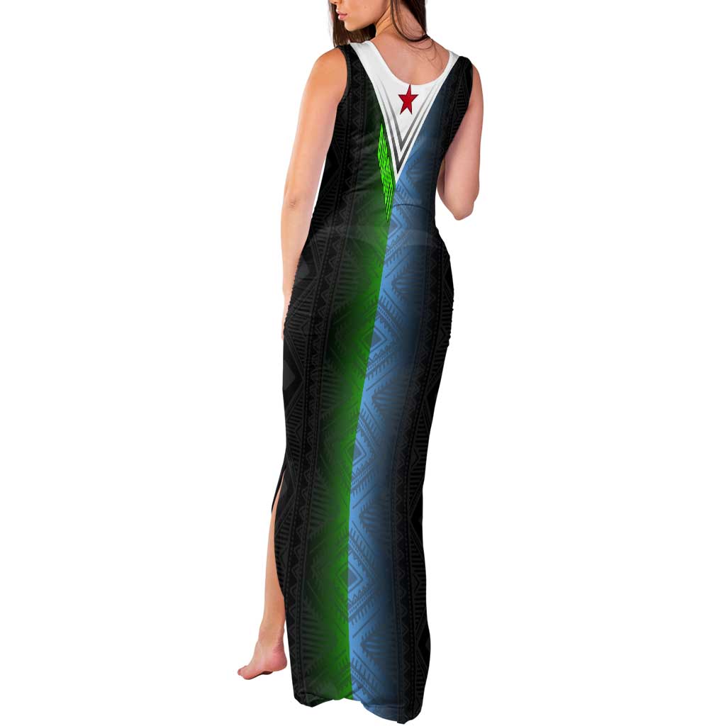 Djibouti Fusion Tank Maxi Dress Tribal Geometry Meets National Colors and Red Star Boldness