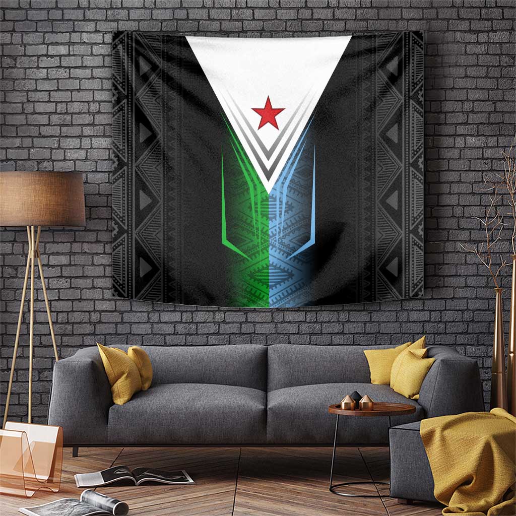 Djibouti Fusion Tapestry Tribal Geometry Meets National Colors and Red Star Boldness
