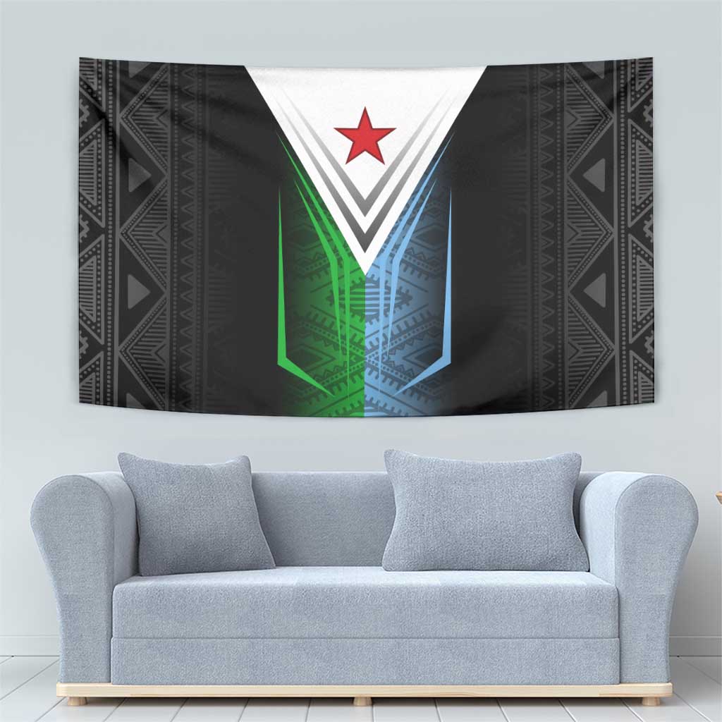 Djibouti Fusion Tapestry Tribal Geometry Meets National Colors and Red Star Boldness