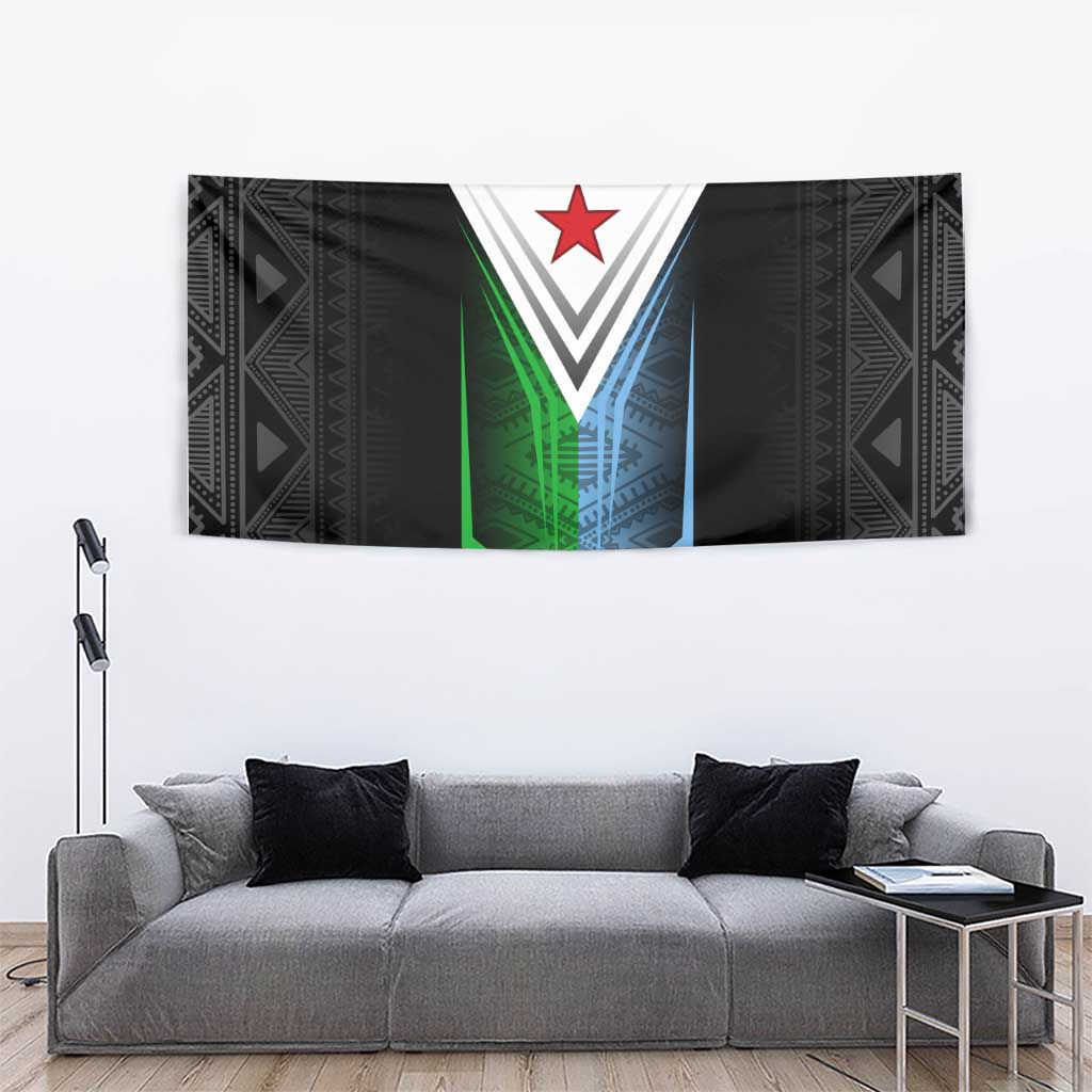 Djibouti Fusion Tapestry Tribal Geometry Meets National Colors and Red Star Boldness