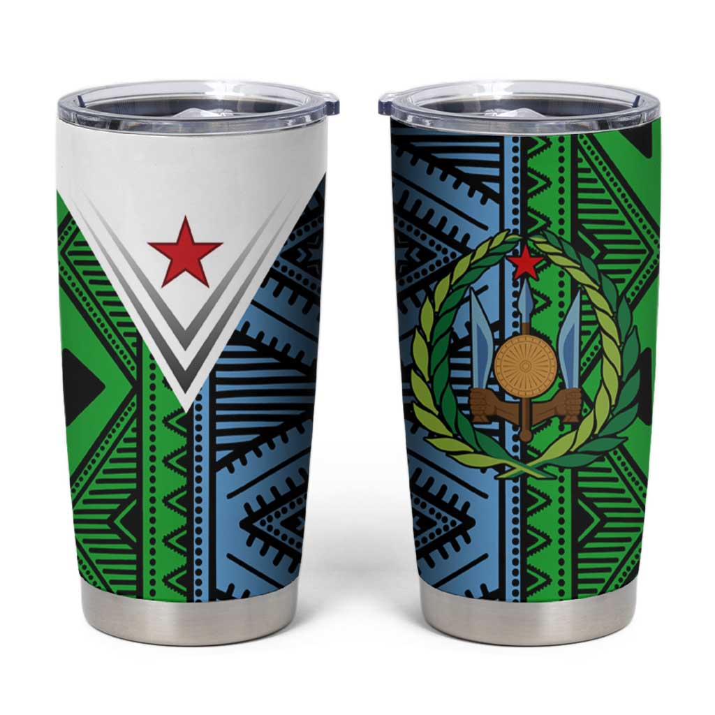 Djibouti Fusion Tumbler Cup Tribal Geometry Meets National Colors and Red Star Boldness