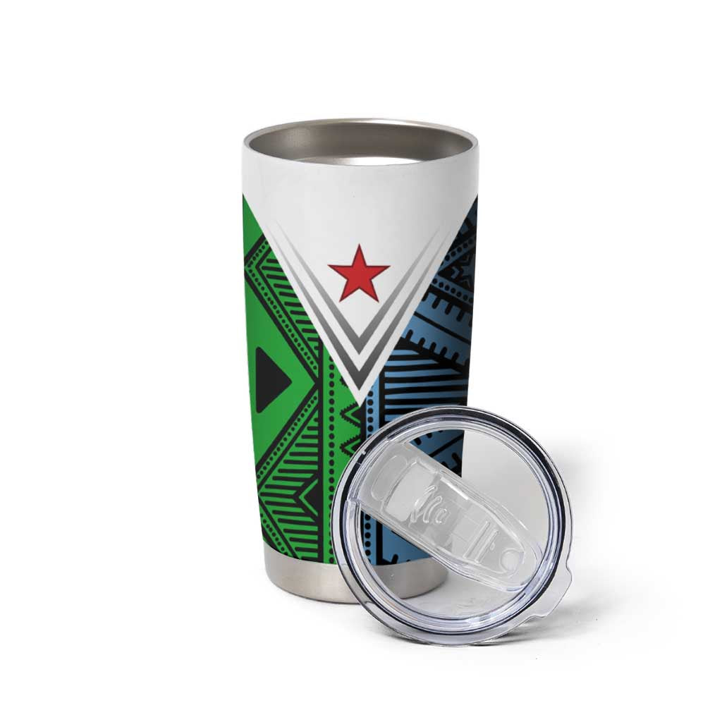 Djibouti Fusion Tumbler Cup Tribal Geometry Meets National Colors and Red Star Boldness
