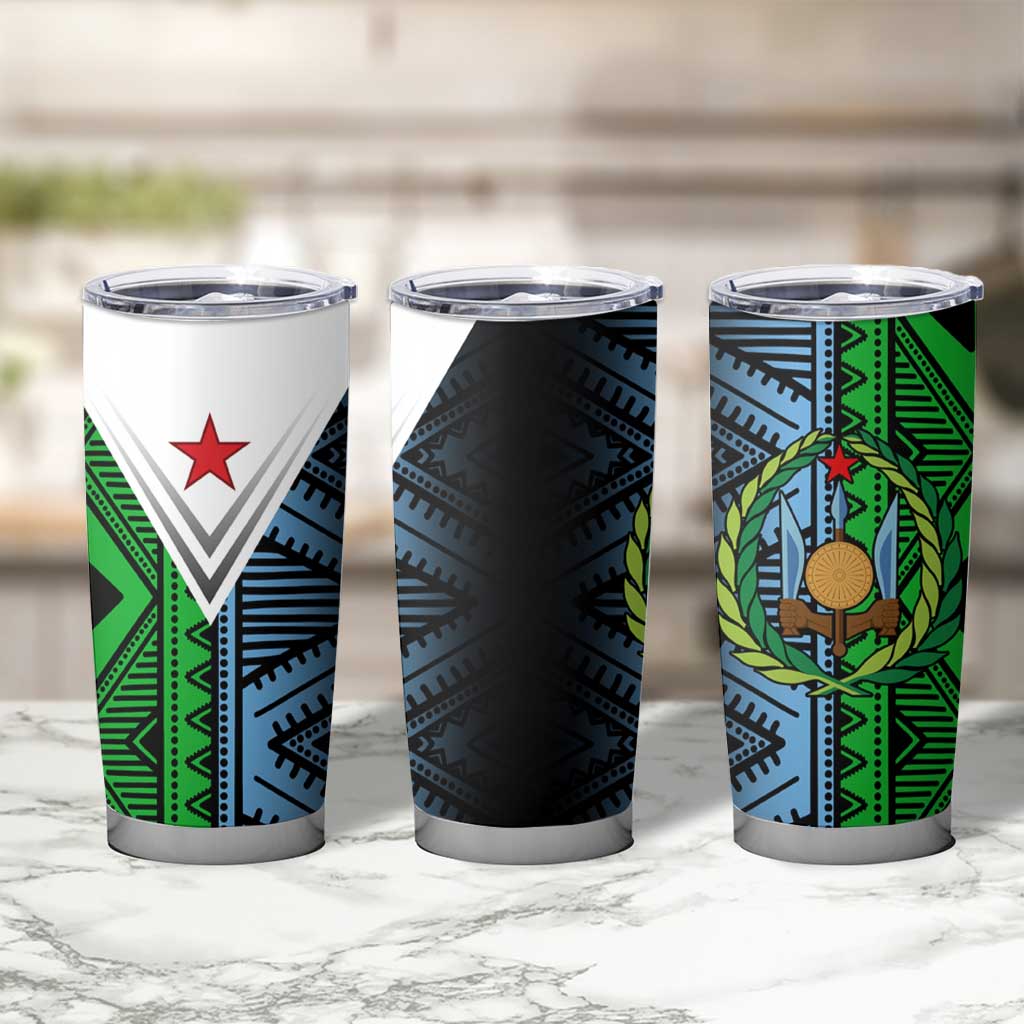 Djibouti Fusion Tumbler Cup Tribal Geometry Meets National Colors and Red Star Boldness