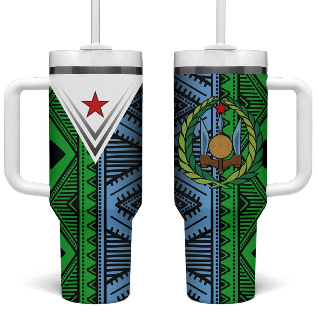 Djibouti Fusion Tumbler With Handle Tribal Geometry Meets National Colors and Red Star Boldness