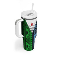 Djibouti Fusion Tumbler With Handle Tribal Geometry Meets National Colors and Red Star Boldness