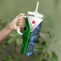 Djibouti Fusion Tumbler With Handle Tribal Geometry Meets National Colors and Red Star Boldness