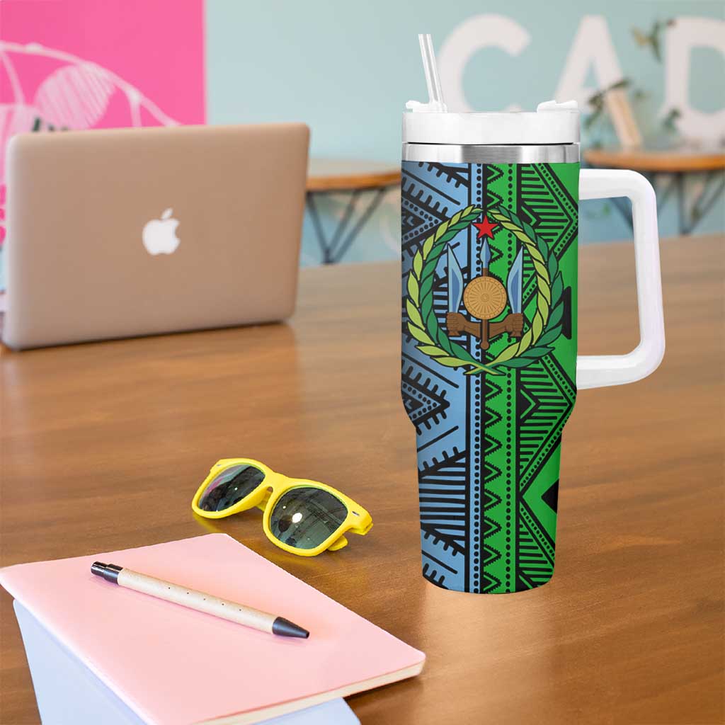 Djibouti Fusion Tumbler With Handle Tribal Geometry Meets National Colors and Red Star Boldness
