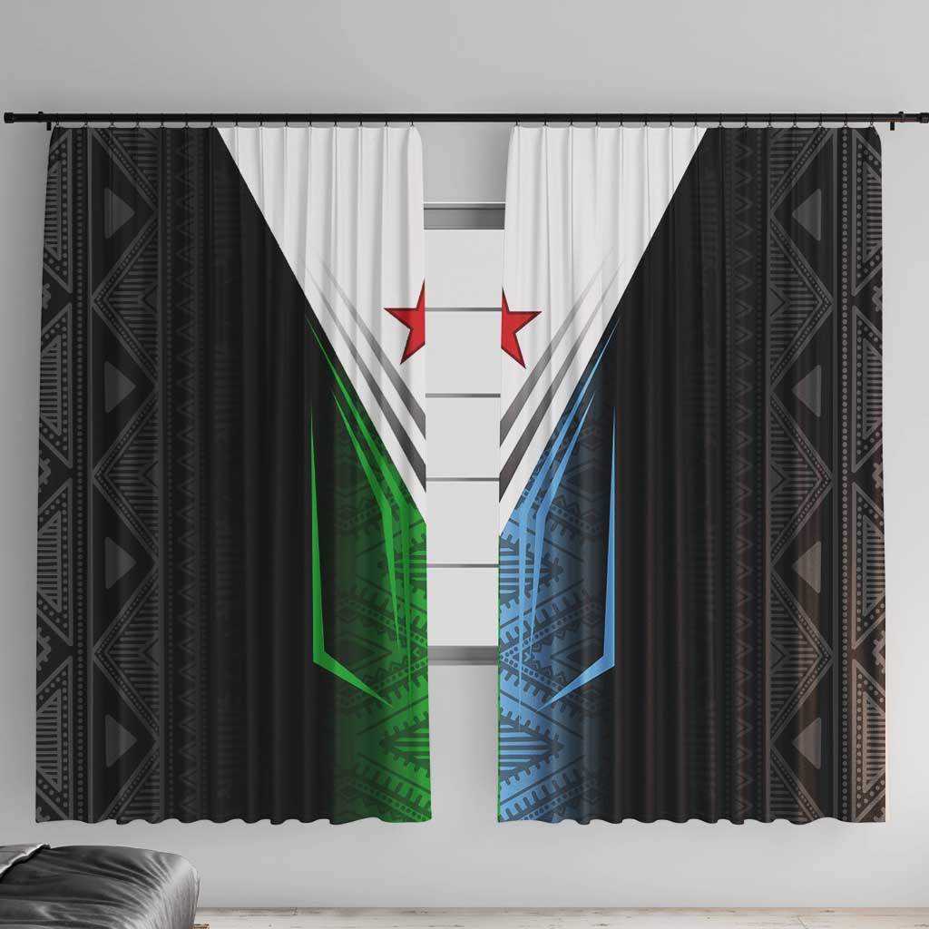 Djibouti Fusion Window Curtain Tribal Geometry Meets National Colors and Red Star Boldness