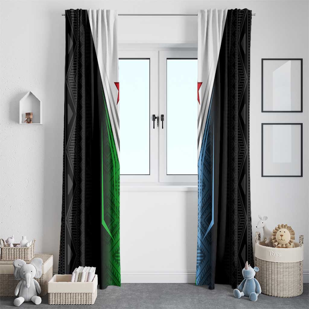 Djibouti Fusion Window Curtain Tribal Geometry Meets National Colors and Red Star Boldness