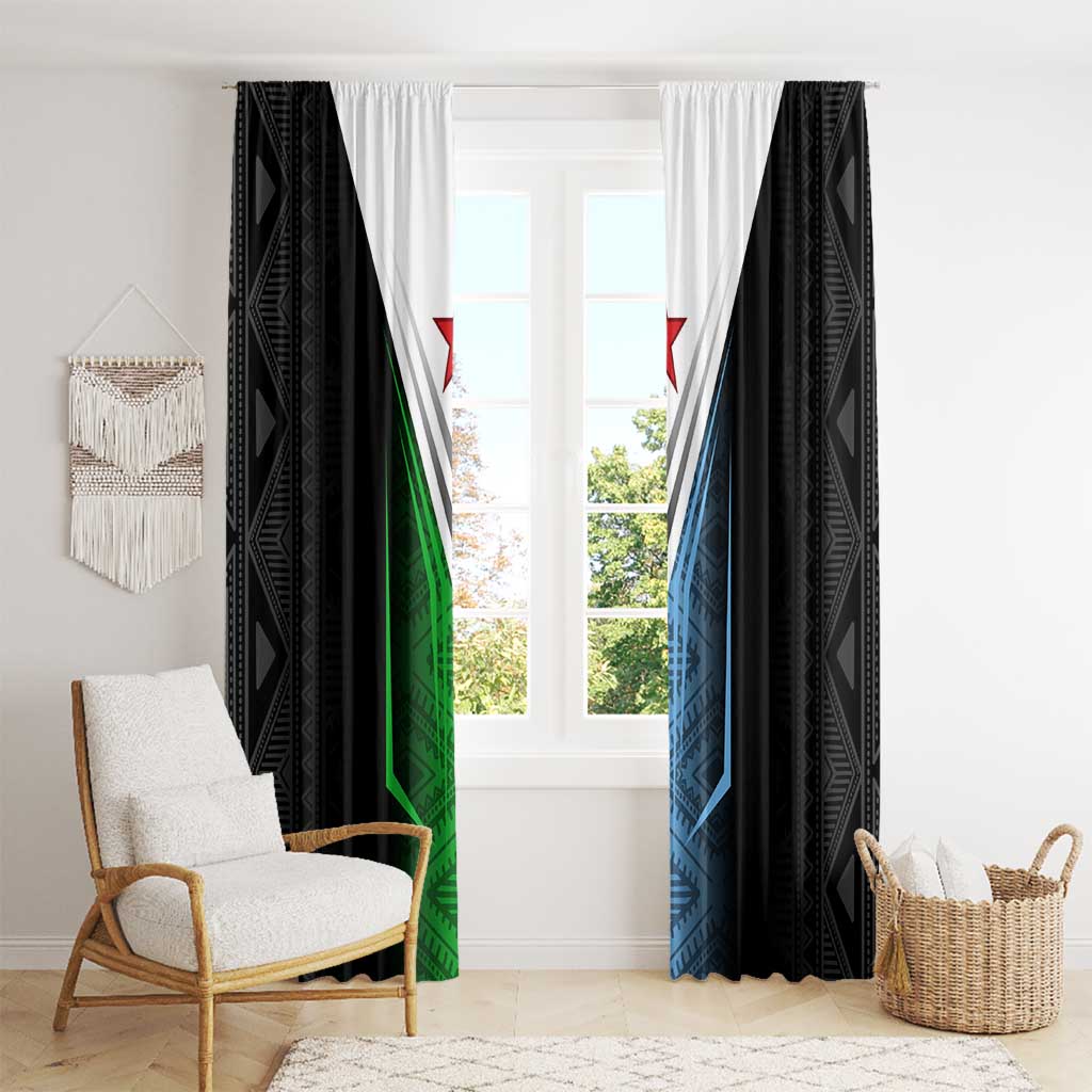 Djibouti Fusion Window Curtain Tribal Geometry Meets National Colors and Red Star Boldness