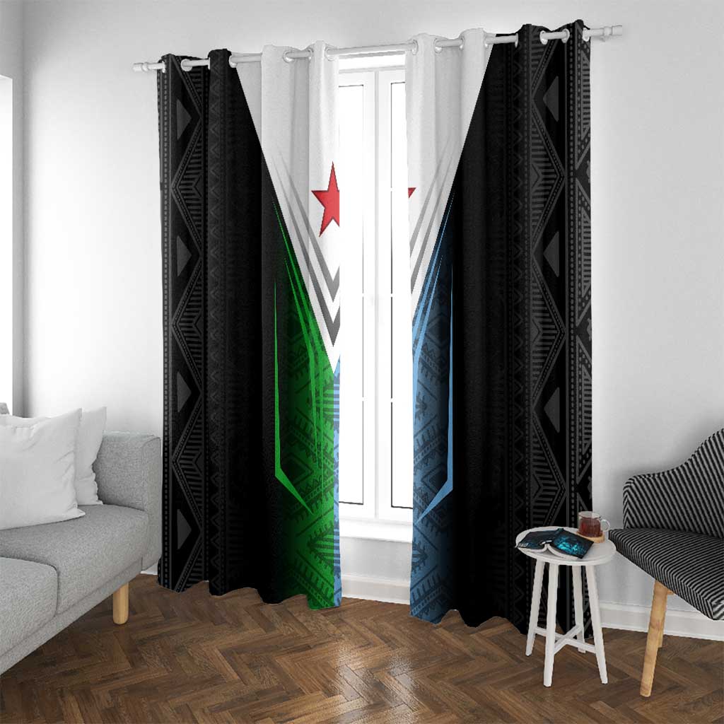 Djibouti Fusion Window Curtain Tribal Geometry Meets National Colors and Red Star Boldness