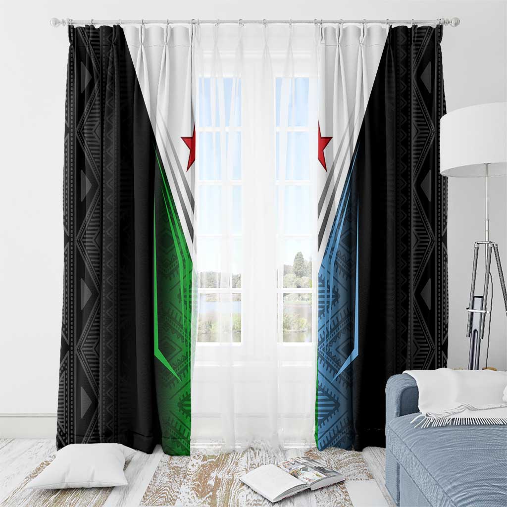 Djibouti Fusion Window Curtain Tribal Geometry Meets National Colors and Red Star Boldness