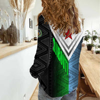 Djibouti Fusion Women Casual Shirt Tribal Geometry Meets National Colors and Red Star Boldness