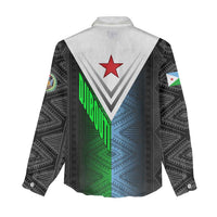 Djibouti Fusion Women Casual Shirt Tribal Geometry Meets National Colors and Red Star Boldness