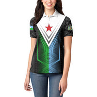 Djibouti Fusion Women Polo Shirt Tribal Geometry Meets National Colors and Red Star Boldness
