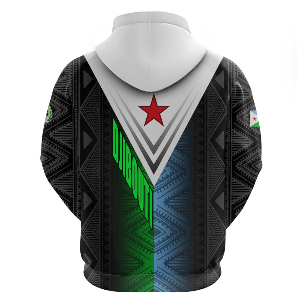 Djibouti Fusion Zip Hoodie Tribal Geometry Meets National Colors and Red Star Boldness
