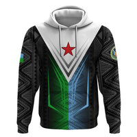 Djibouti Fusion Zip Hoodie Tribal Geometry Meets National Colors and Red Star Boldness