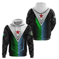 Djibouti Fusion Zip Hoodie Tribal Geometry Meets National Colors and Red Star Boldness