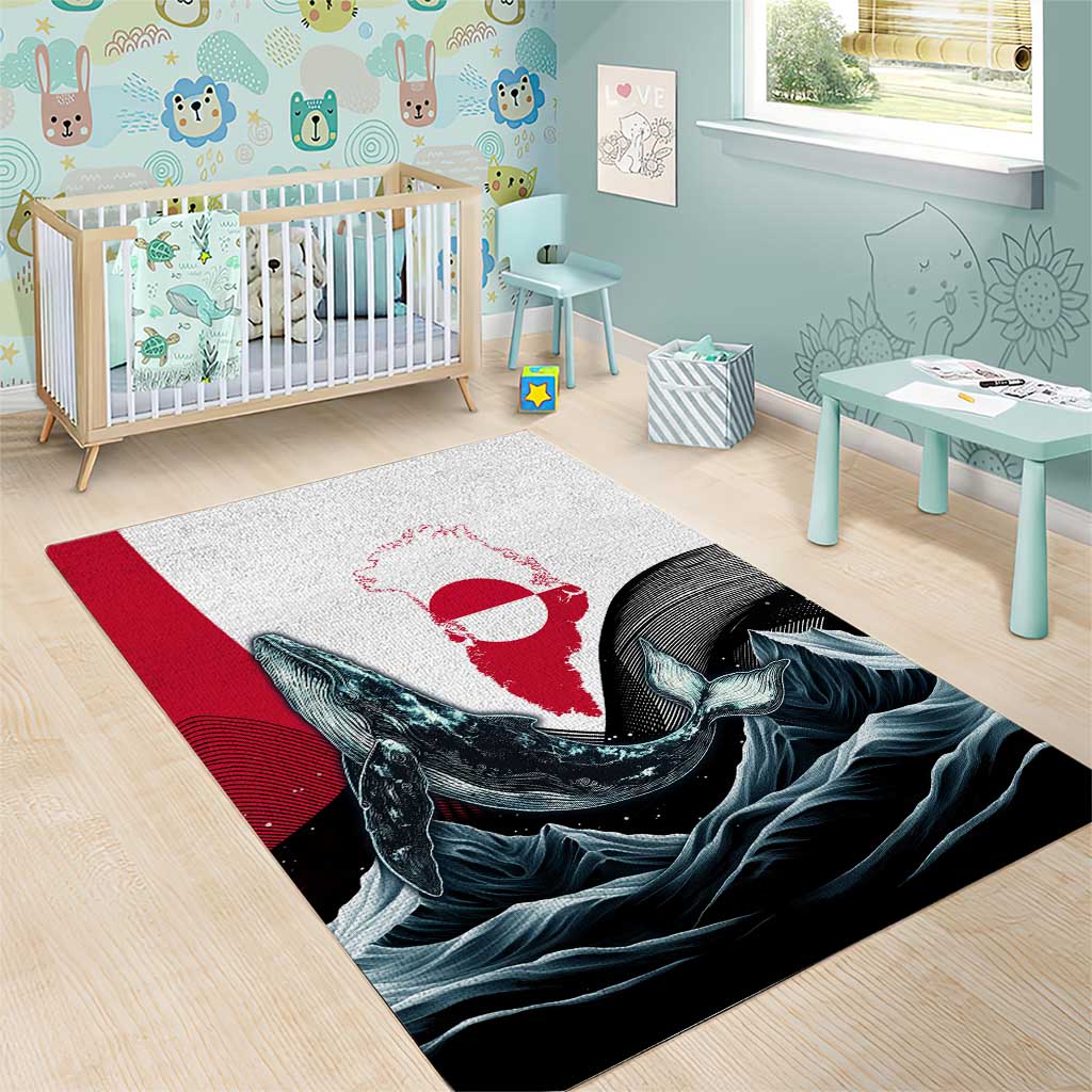 Greenland Whale Area Rug with Arctic Waves and Where the Ice Meets the Sky Text Design
