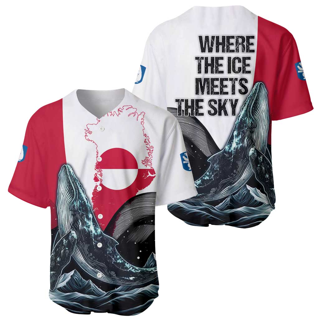 Greenland Whale Baseball Jersey with Arctic Waves and Where the Ice Meets the Sky Text Design
