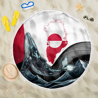 Greenland Whale Beach Blanket with Arctic Waves and Where the Ice Meets the Sky Text Design