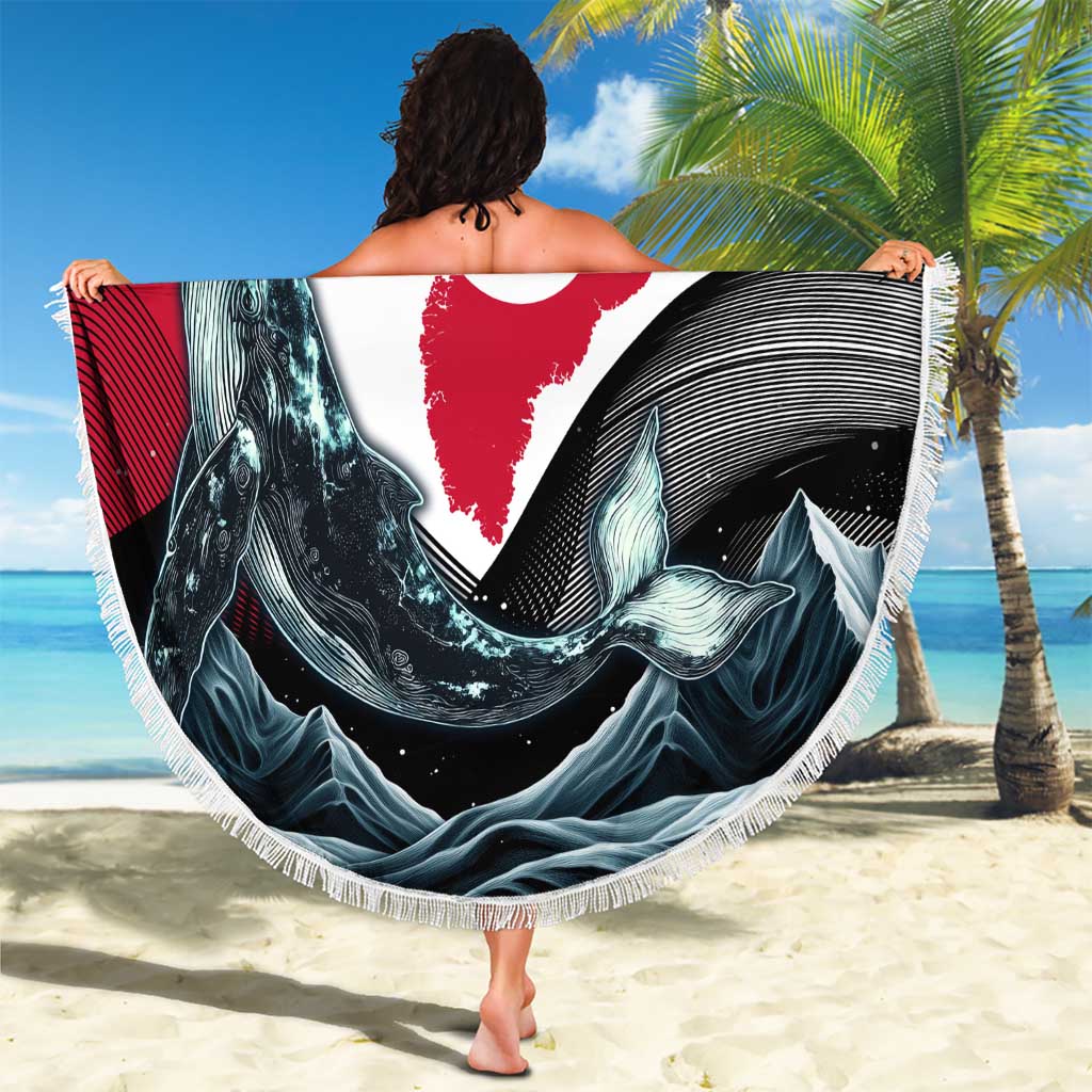 Greenland Whale Beach Blanket with Arctic Waves and Where the Ice Meets the Sky Text Design