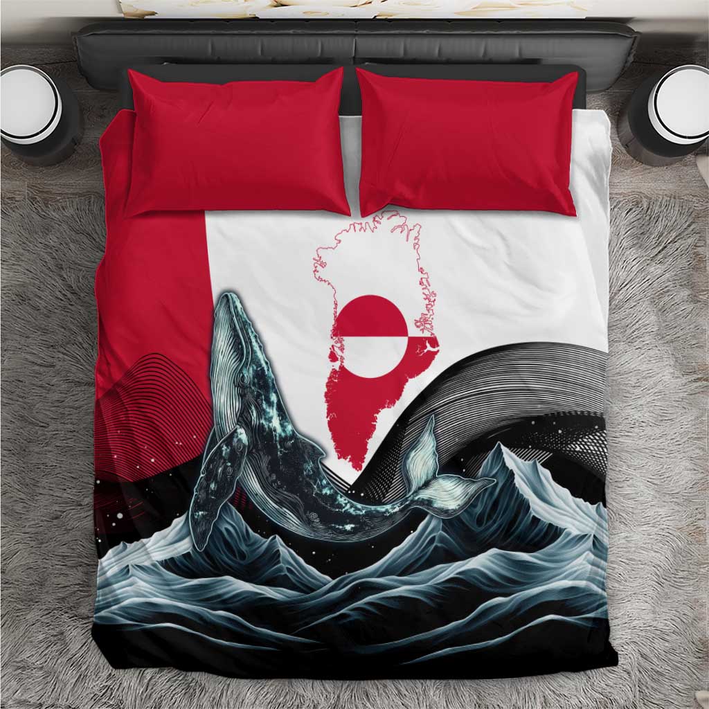 Greenland Whale Bedding Set with Arctic Waves and Where the Ice Meets the Sky Text Design