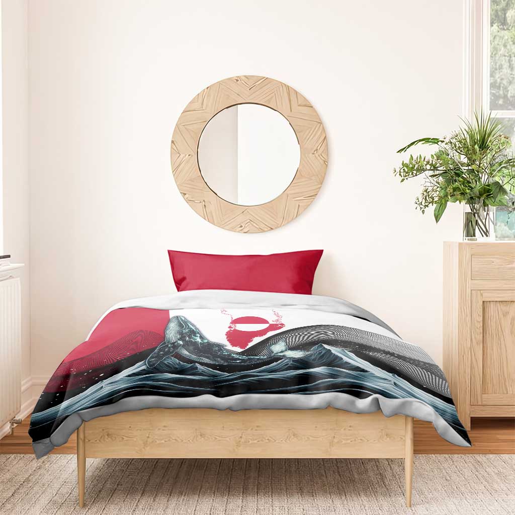 Greenland Whale Bedding Set with Arctic Waves and Where the Ice Meets the Sky Text Design