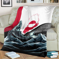 Greenland Whale Blanket with Arctic Waves and Where the Ice Meets the Sky Text Design