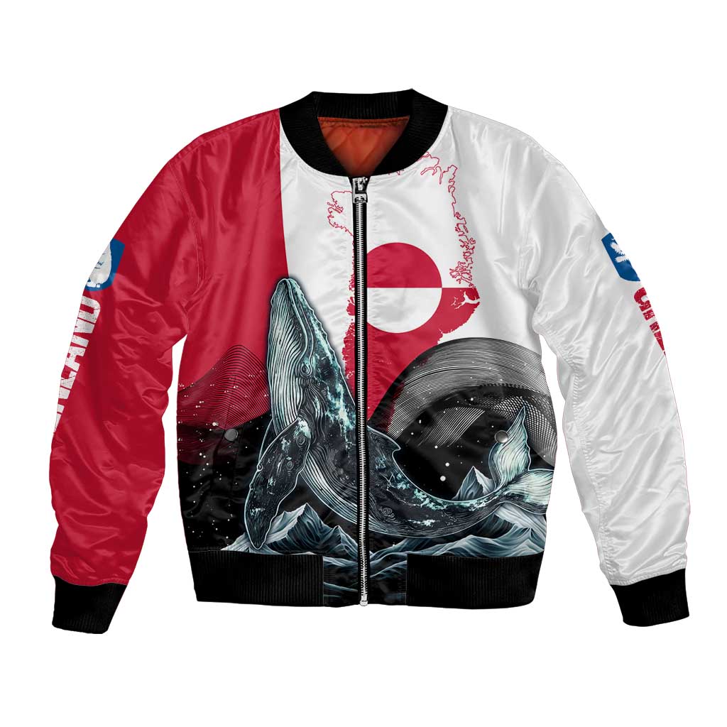 Greenland Whale Bomber Jacket with Arctic Waves and Where the Ice Meets the Sky Text Design