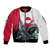 Greenland Whale Bomber Jacket with Arctic Waves and Where the Ice Meets the Sky Text Design