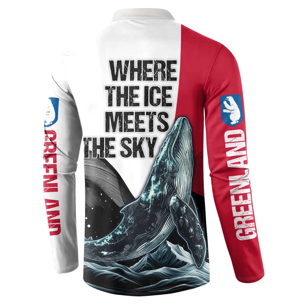 Greenland Whale Button Sweatshirt with Arctic Waves and Where the Ice Meets the Sky Text Design