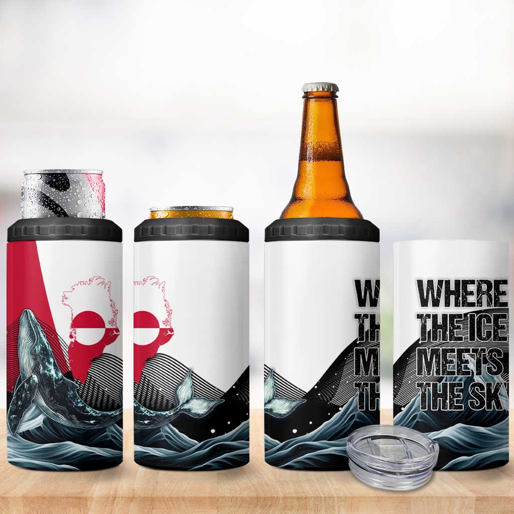 Greenland Whale 4 in 1 Can Cooler Tumbler with Arctic Waves and Where the Ice Meets the Sky Text Design