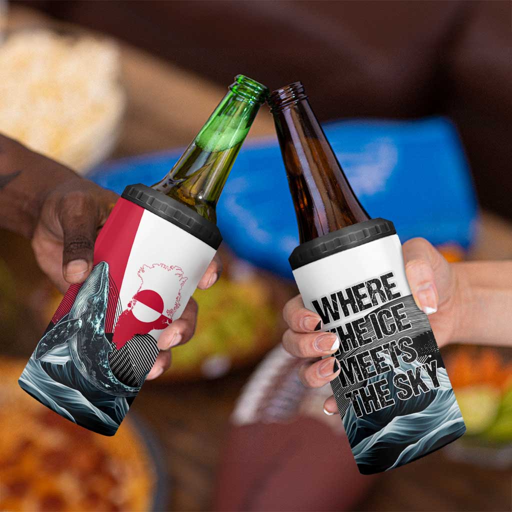 Greenland Whale 4 in 1 Can Cooler Tumbler with Arctic Waves and Where the Ice Meets the Sky Text Design