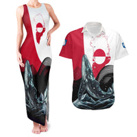 Greenland Whale Couples Matching Tank Maxi Dress and Hawaiian Shirt with Arctic Waves and Where the Ice Meets the Sky Text Design