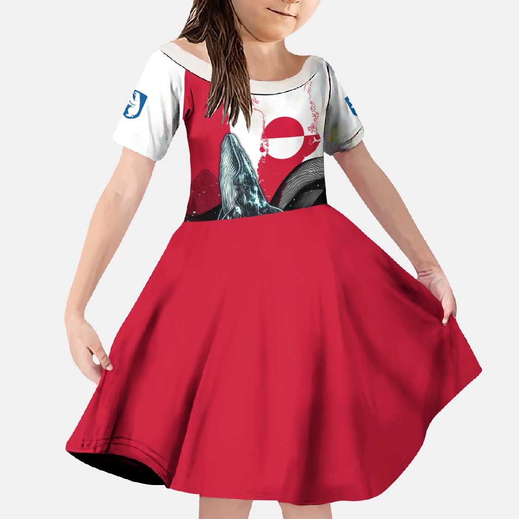 Greenland Whale Family Matching Off Shoulder Maxi Dress and Hawaiian Shirt with Arctic Waves and Where the Ice Meets the Sky Text Design