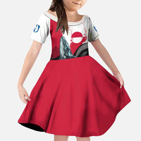 Greenland Whale Family Matching Off Shoulder Maxi Dress and Hawaiian Shirt with Arctic Waves and Where the Ice Meets the Sky Text Design